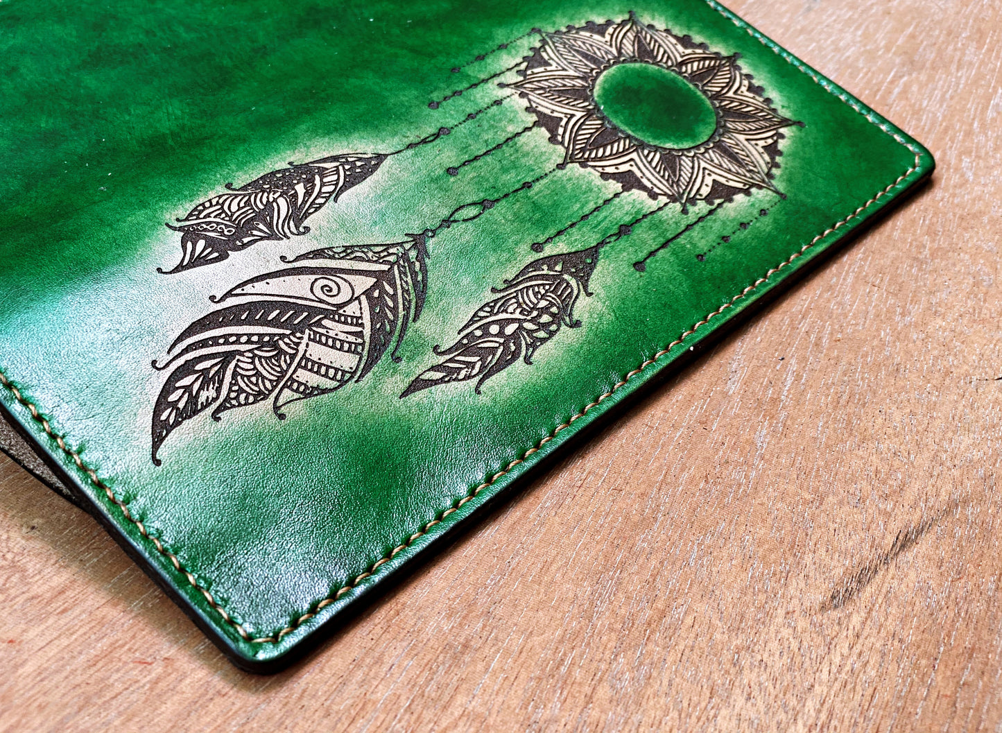 Floral Moon personalized genuine leather handmade bifold long women wallet, floral wallet for girls, moon and sun floral gifts for girlfriend, mother