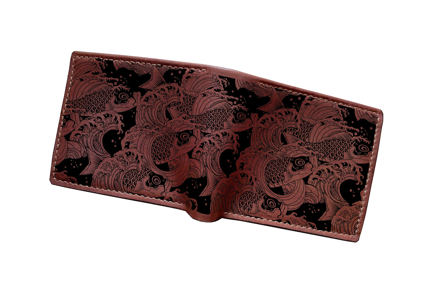Mayan Corner - Personalized japan tradition pattern wallet, genuine leather men's wallet, bifold mini card wallet, gift for men