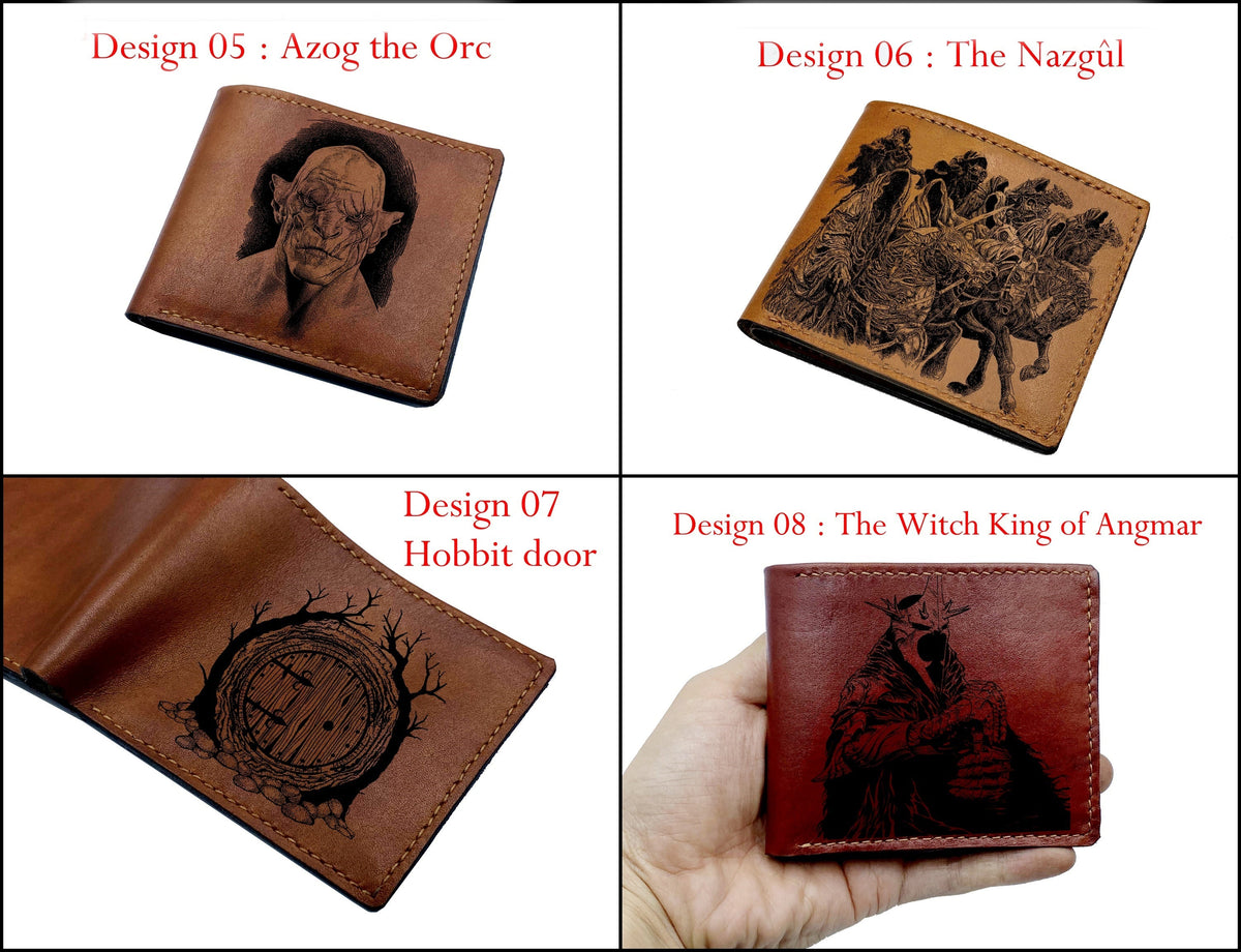 Mayan Corner - Customized leather men wallet, the hobbit door drawing leather art, LOTR fan annivesary gift ideas, custom leather wallet for men