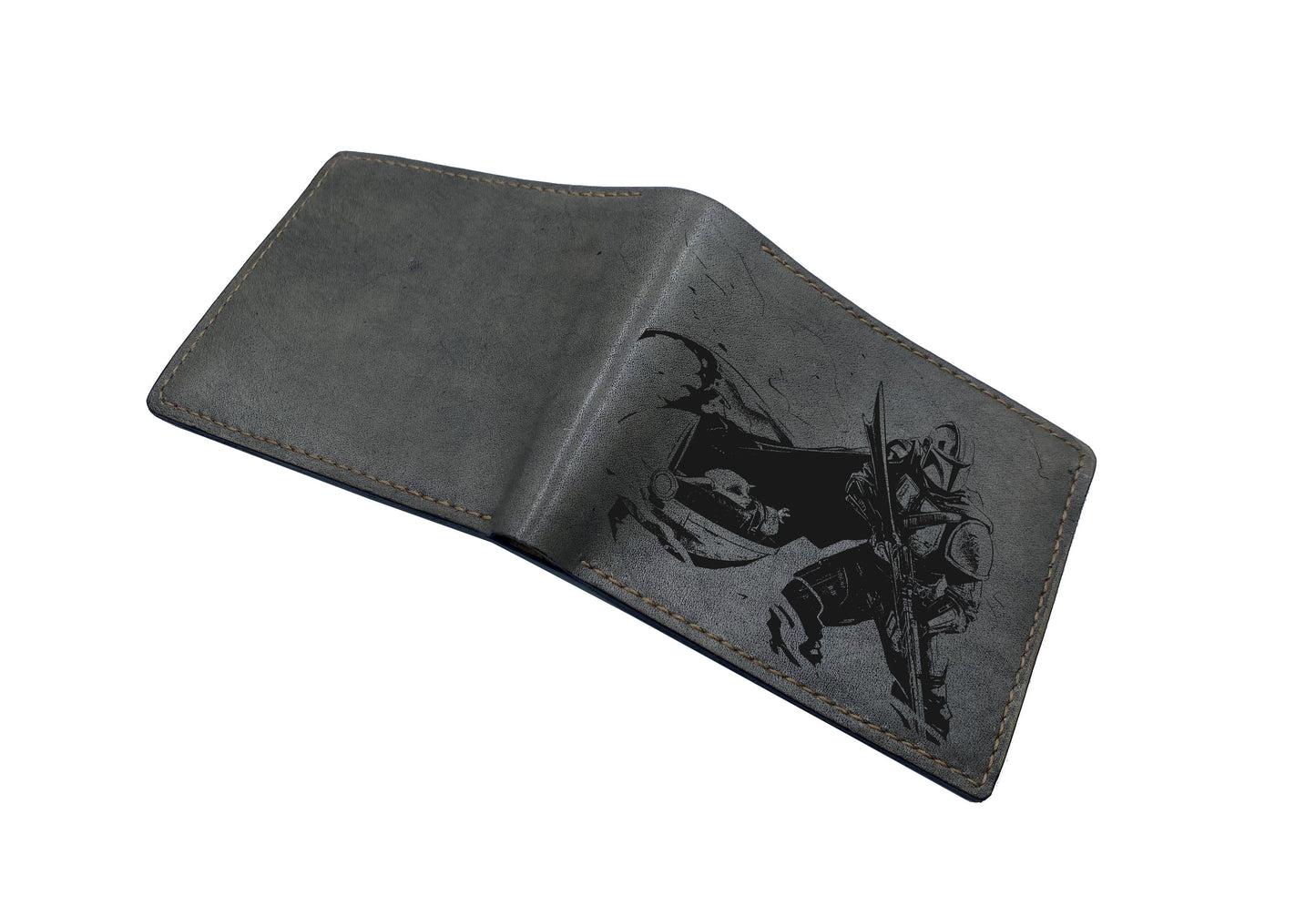 Starwars leather wallet, customized leather gift for dad, anniversary christmas gift ideas for him - Mandalorian space Bounty Hunter