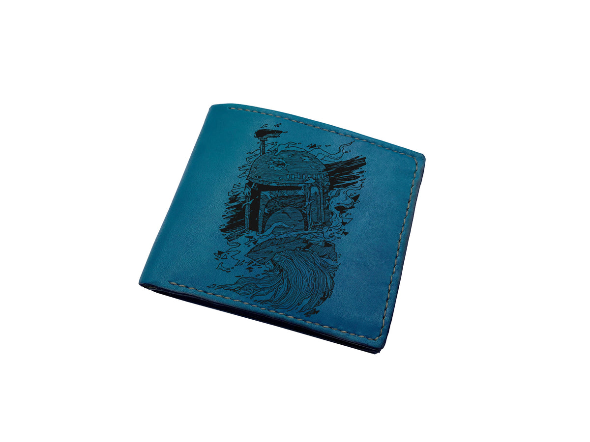 Customized leather wallet, bifold men's wallet, starwars art wallet, starwars gift ideas for boy, The mandalorian wallet