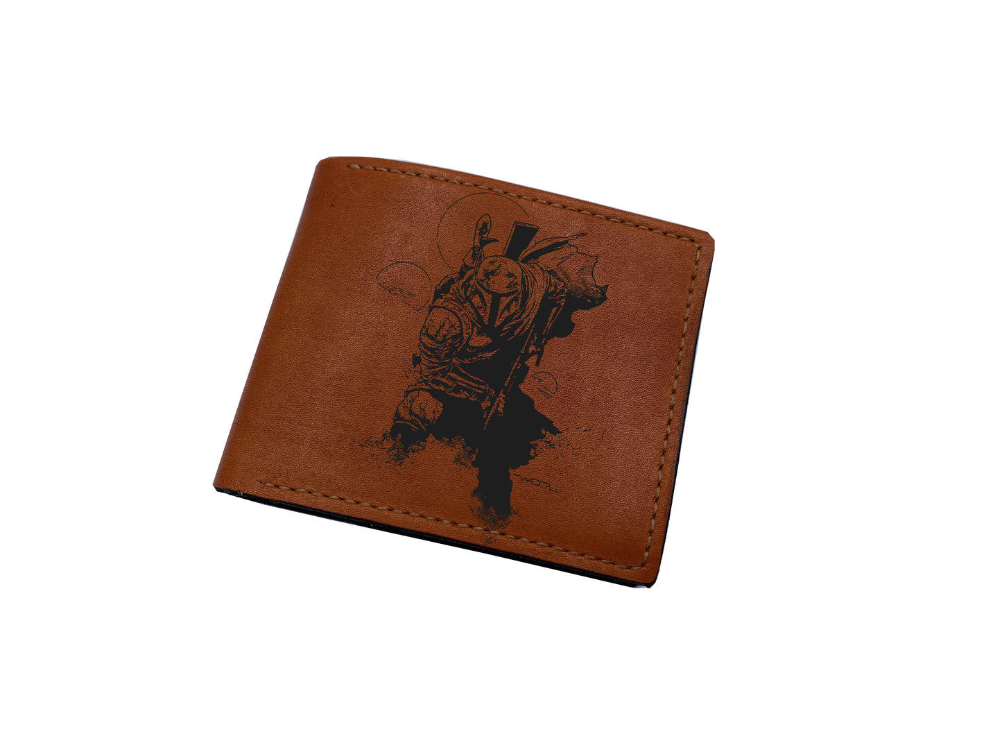 Starwars leather wallet, customized leather gift for dad, anniversary christmas gift ideas for him - Mandalorian space Bounty Hunter