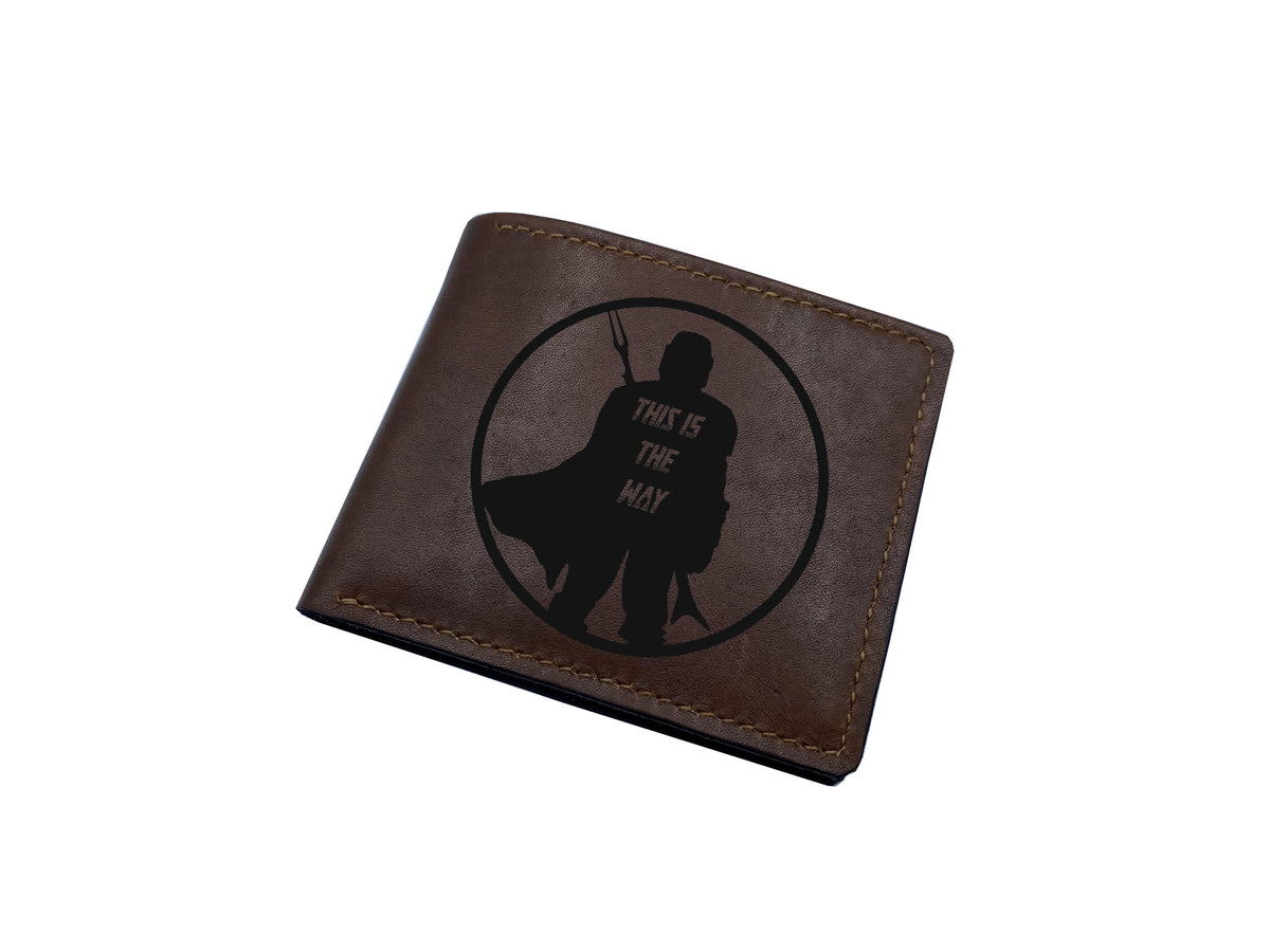 Starwars art wallet, Mandalorian Grugu adventure drawing, leather anniversary present for boyfriend, xmas gift for dad