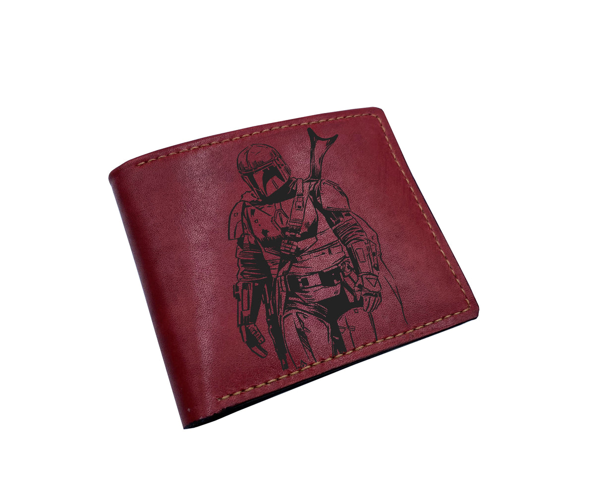 Christmas gifts idea for men, Customized leather wallet for dad, Starwars Mandalorian wallet, genuine leather bifold card wallet