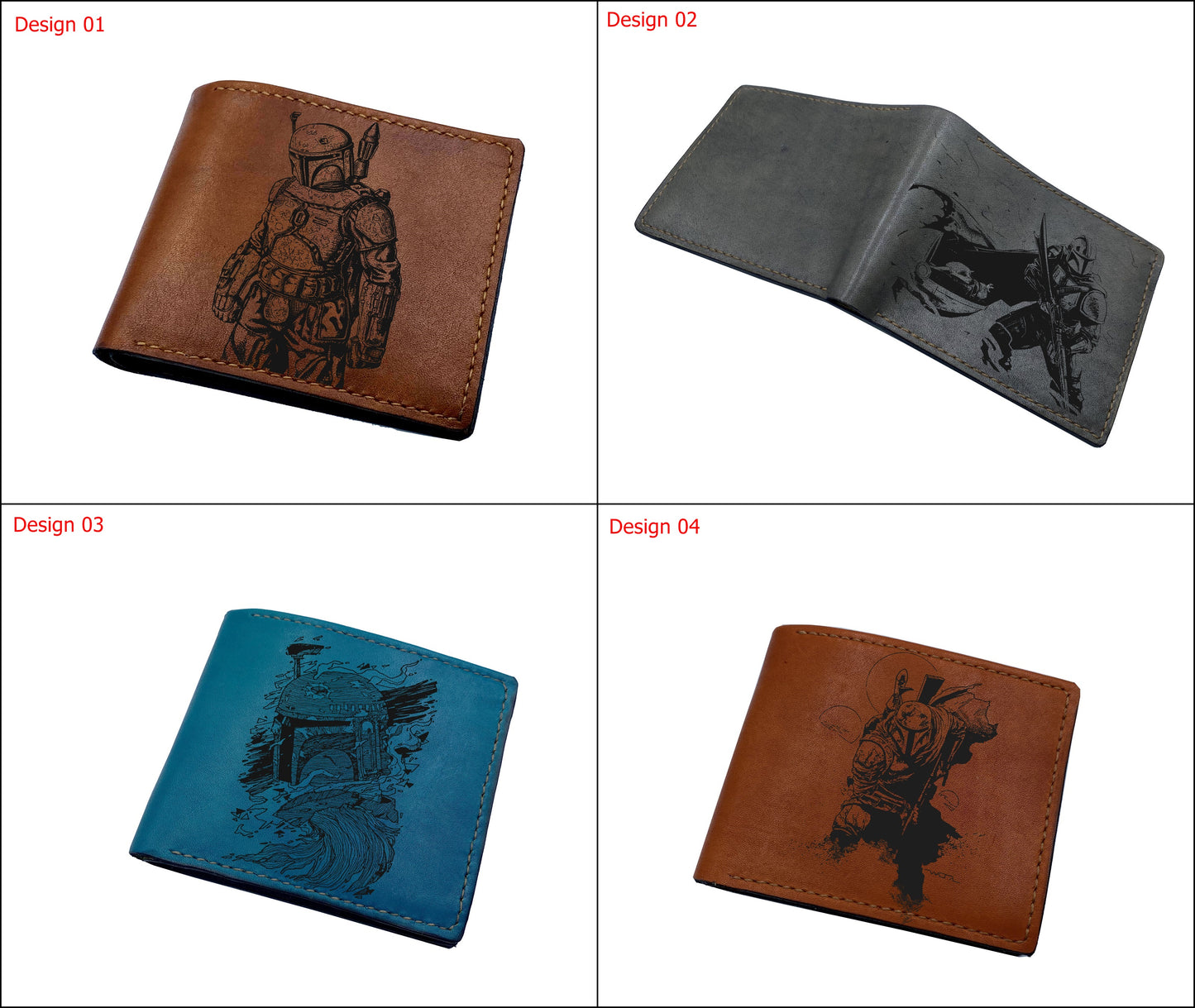 Starwars leather wallet, customized leather gift for dad, anniversary christmas gift ideas for him - Mandalorian space Bounty Hunter