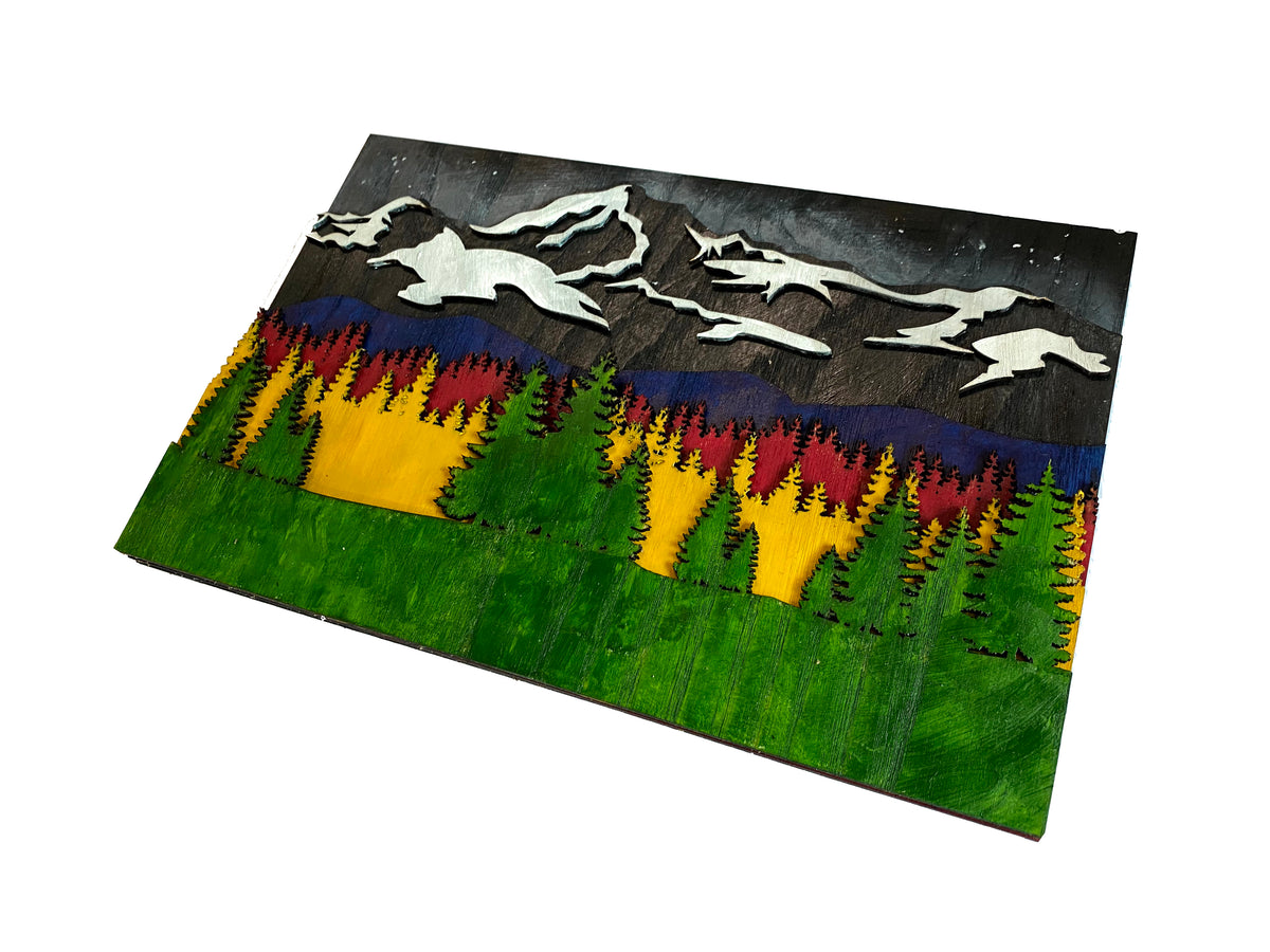 Wooden wall art home decor, Mountain tree landscape 3D multi layers hanging wooden picture, nature scene wall art decor, livingroom kitchen bedroom morden art