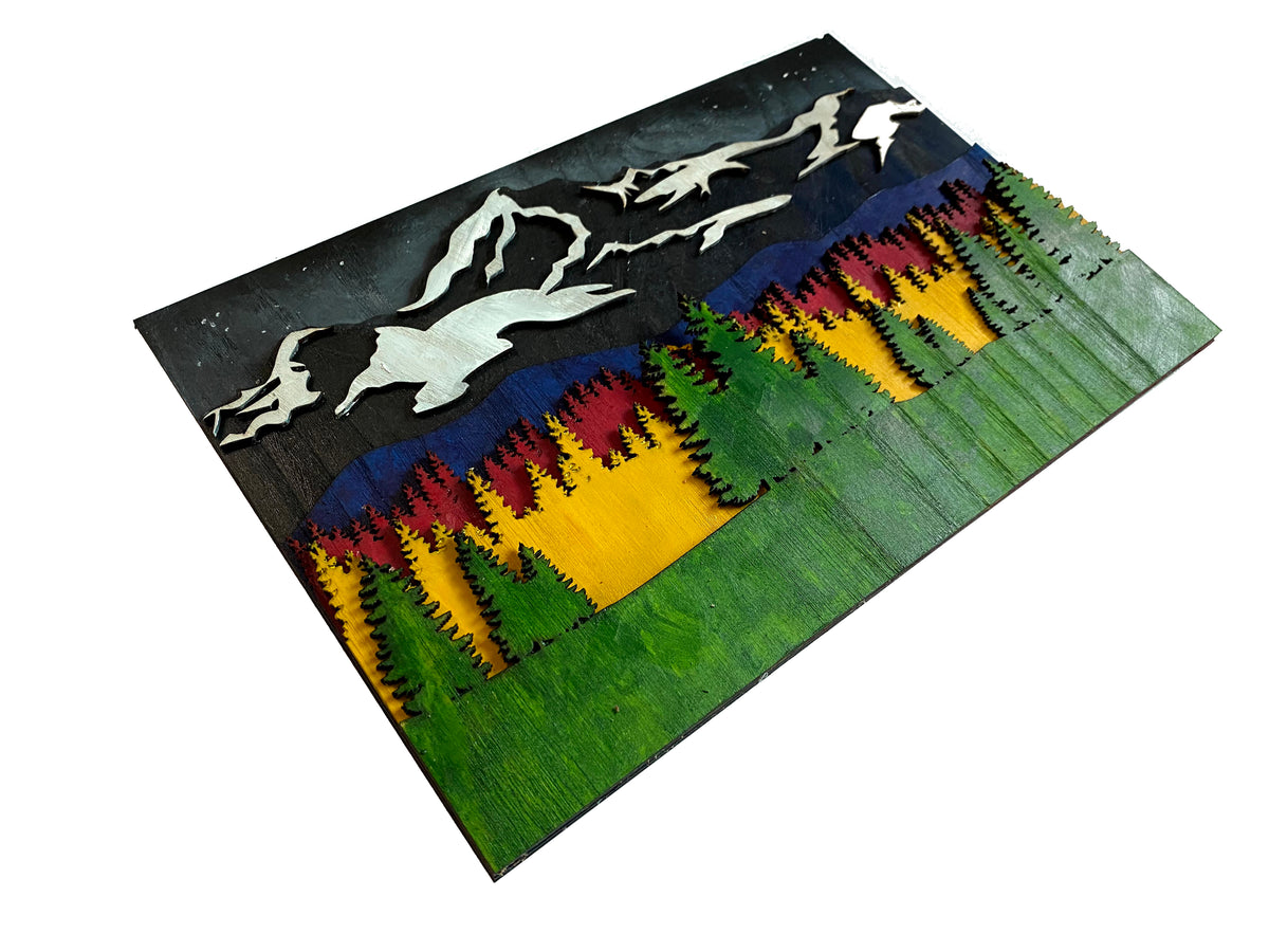 Wooden wall art home decor, Mountain tree landscape 3D multi layers hanging wooden picture, nature scene wall art decor, livingroom kitchen bedroom morden art