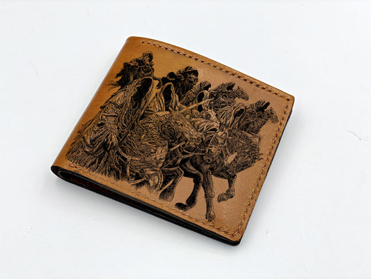 Mayan Corner - Personalized leather handmade wallet, The Lord of the rings wallet, Nine Black Rider the Nazgul drawing, LOTR leather art wallet, gift for him, boyfriend birthday leather wallet