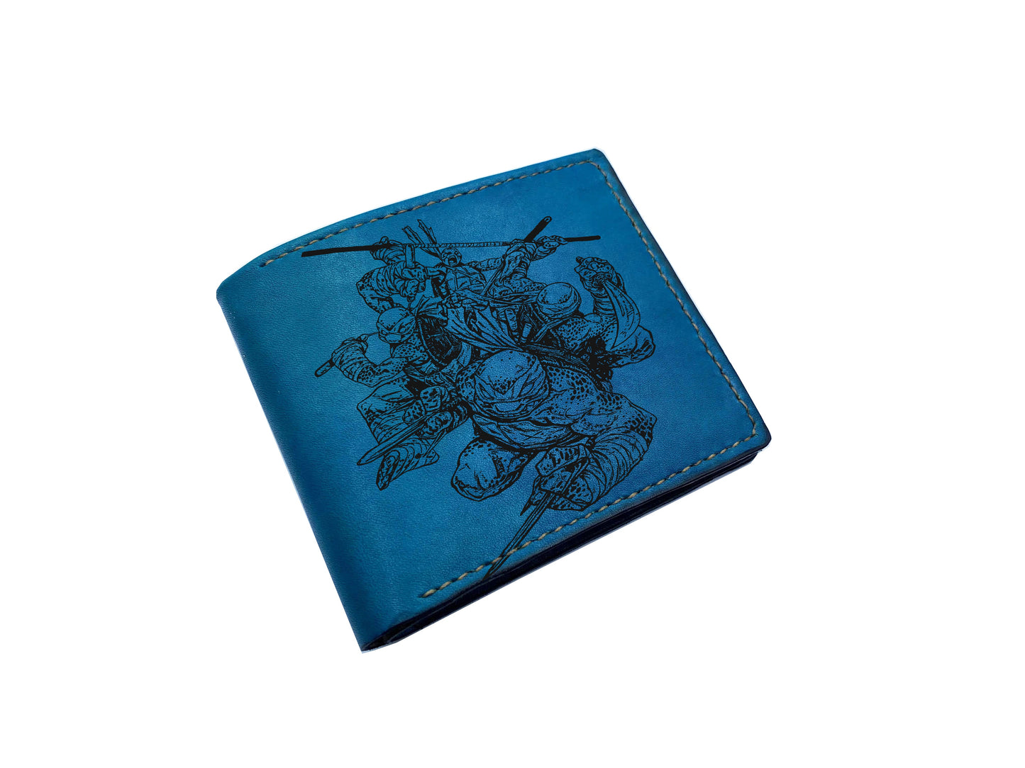 Mayan Corner - Personalized genuine leather handmade wallet, leather gift ideas for him, ninja turtle leather art wallet - 01112210