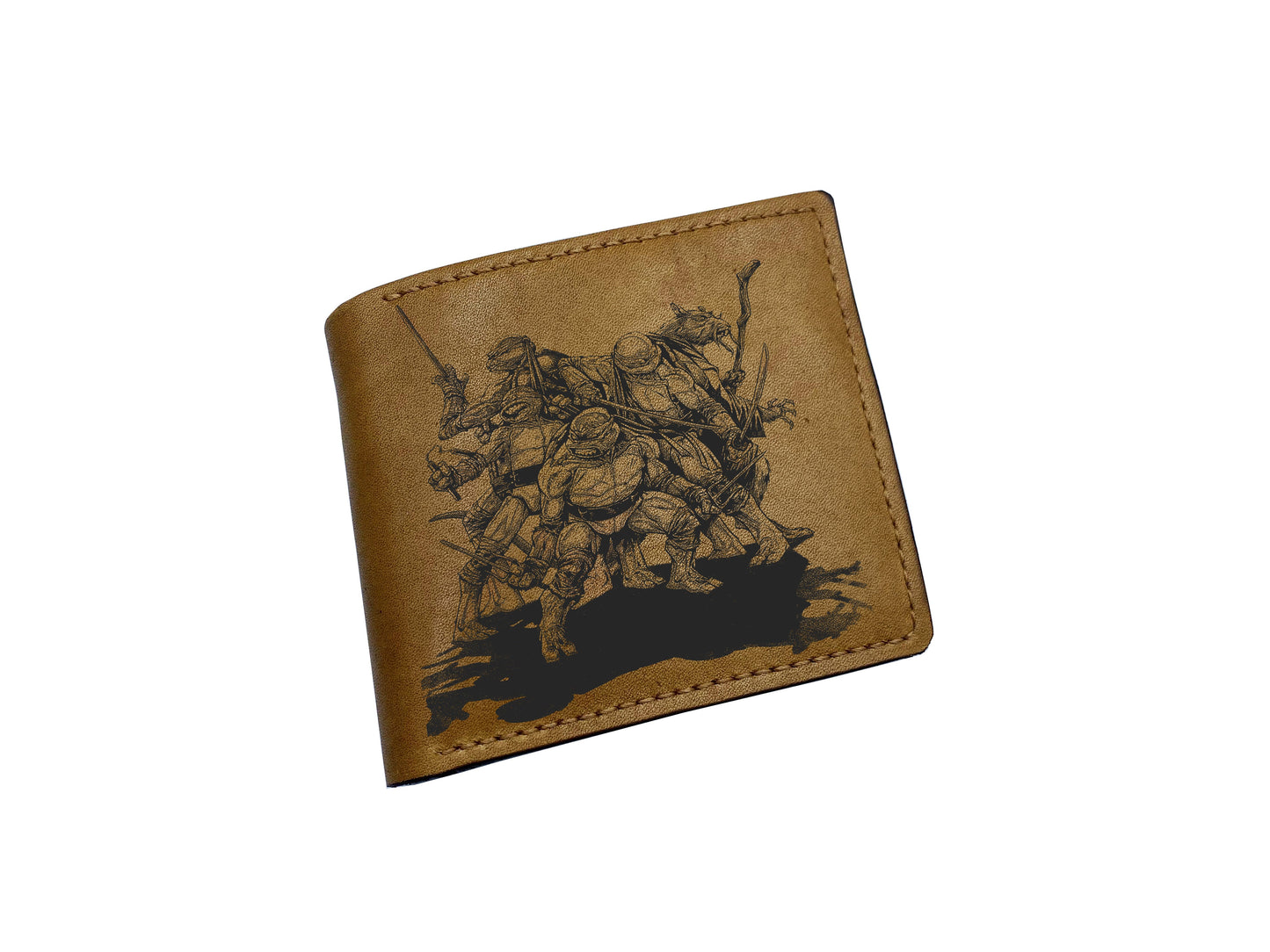 Mayan Corner - Personalized genuine leather handmade wallet, leather gift ideas for him, ninja turtle leather art wallet - 01112210