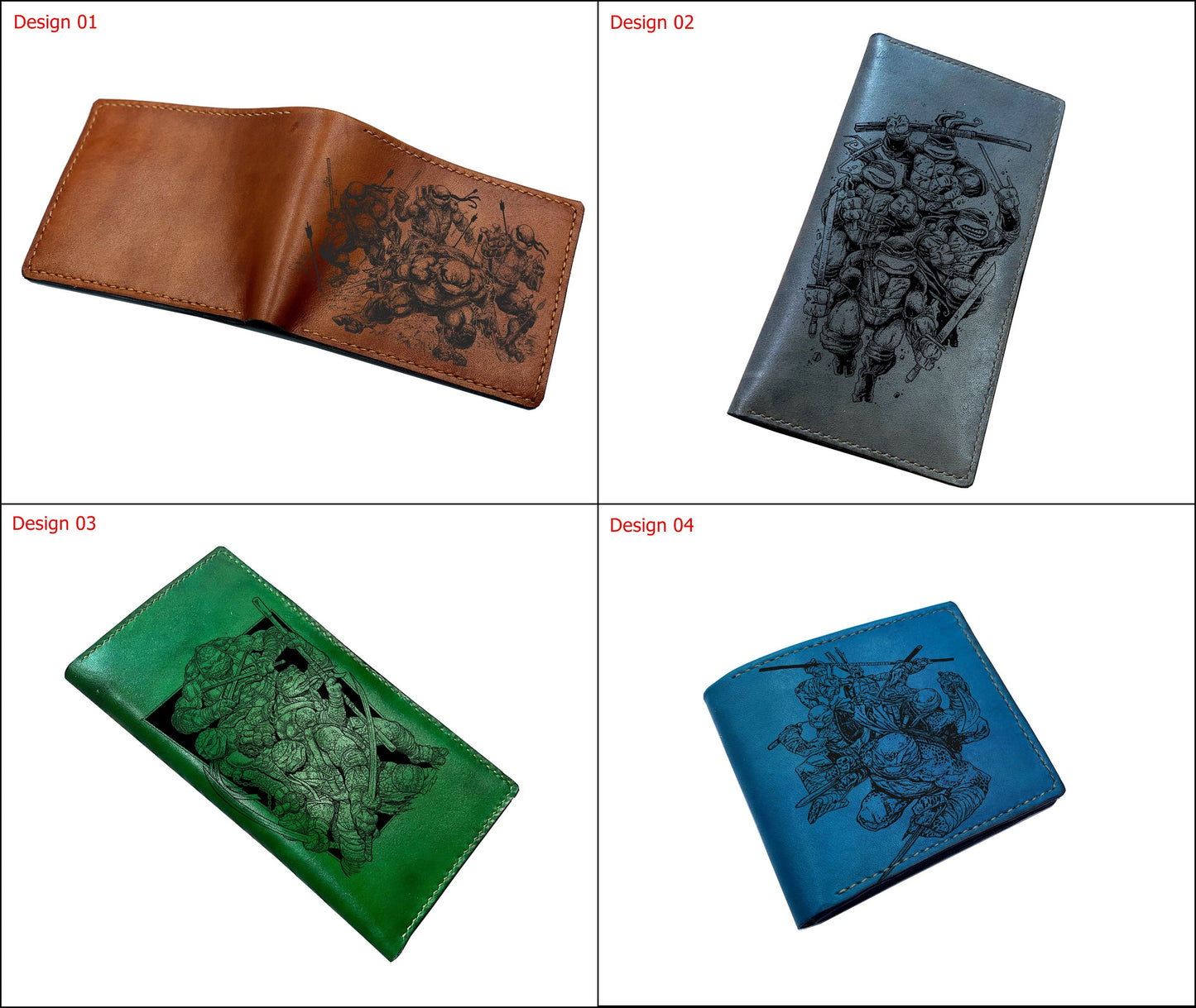 Mayan Corner - Personalized genuine leather handmade wallet, leather gift ideas for him, ninja turtle leather art wallet - 01112210