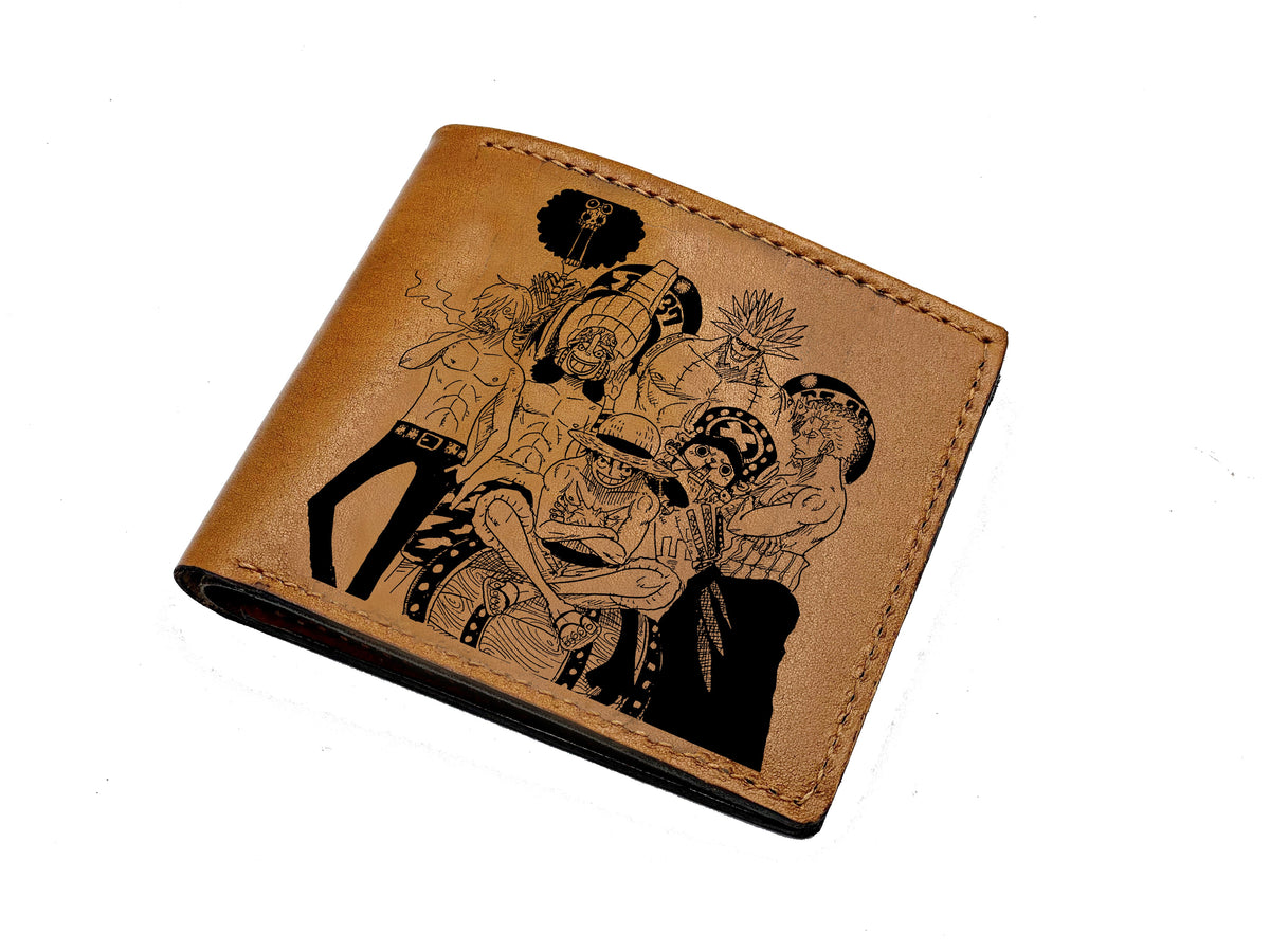 Mayan Corner - Personalized leather handmade wallet, One piece anime Japan leather gift, One piece pirate wallet for dad, boyfriend