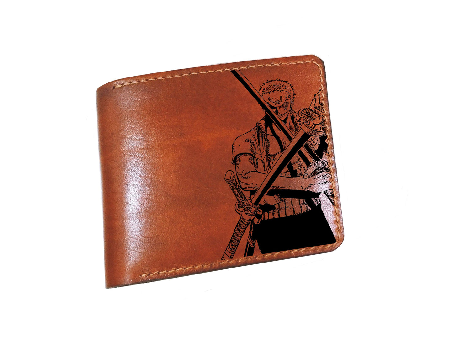Mayan Corner - Personalized small leather wallet, One Piece Zoro men's wallet, anniversary present for him, christmas gift idea for friend