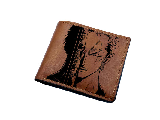 Mayan Corner - Personalized small leather wallet, One Piece Zoro men's wallet, anniversary present for him, christmas gift idea for friend