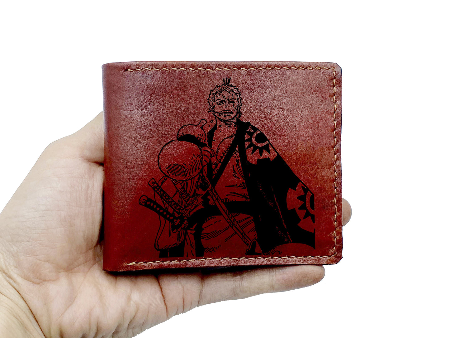 Mayan Corner - Personalized small leather wallet, One Piece Zoro men's wallet, anniversary present for him, christmas gift idea for friend