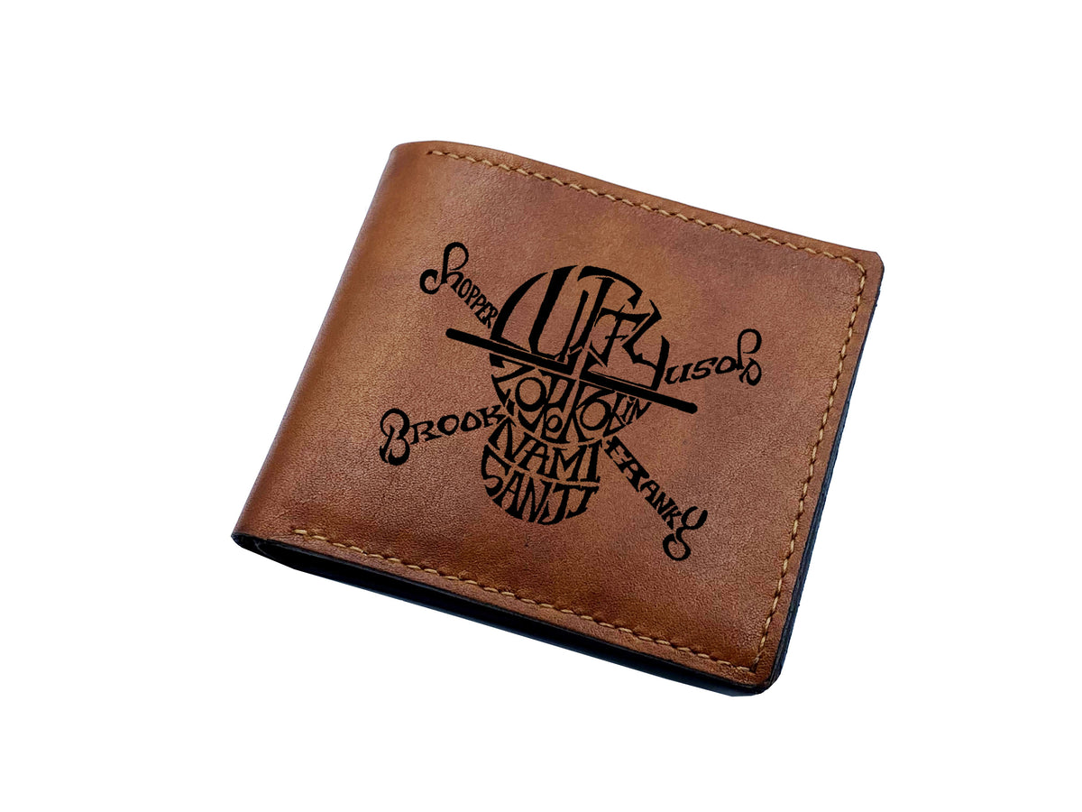 Personalized leather handmade wallet, anime pattern gift, One Piece leather men's wallet, leather anniversary gift idea for brother, husband, boyfriend