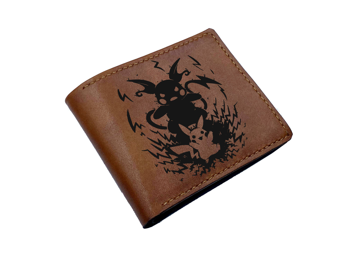 Mayan Corner - Personalized leather handmade wallet, pokemon leather wallet, pikachu evolution art gift, pokemon gift idea for friend, custom pokemon wallet for boyfriend, brother