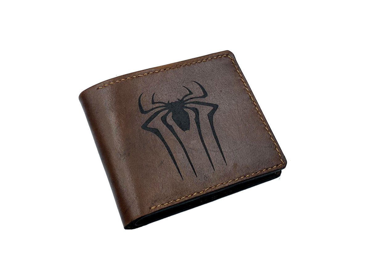 Mayan Corner - Superheroes leather handmade wallet, customized men's wallet, Leather gift ideas for men - Black Widow logo wallet