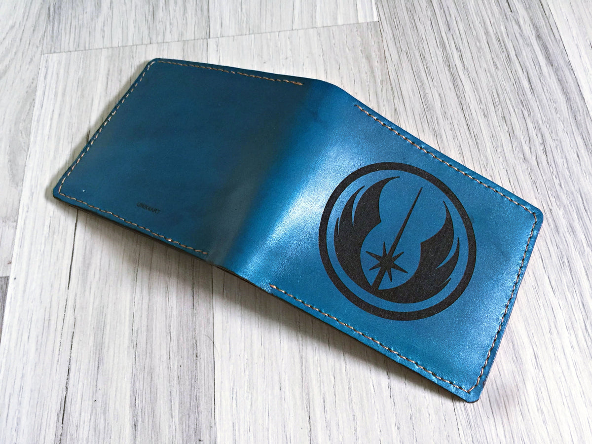 Mayan Corner - Starwars Jedi logo customized leather handmade men's wallet, unique present for men, anniversary gifts for husband, boyfriend, father, brother, small leather wallet for him
