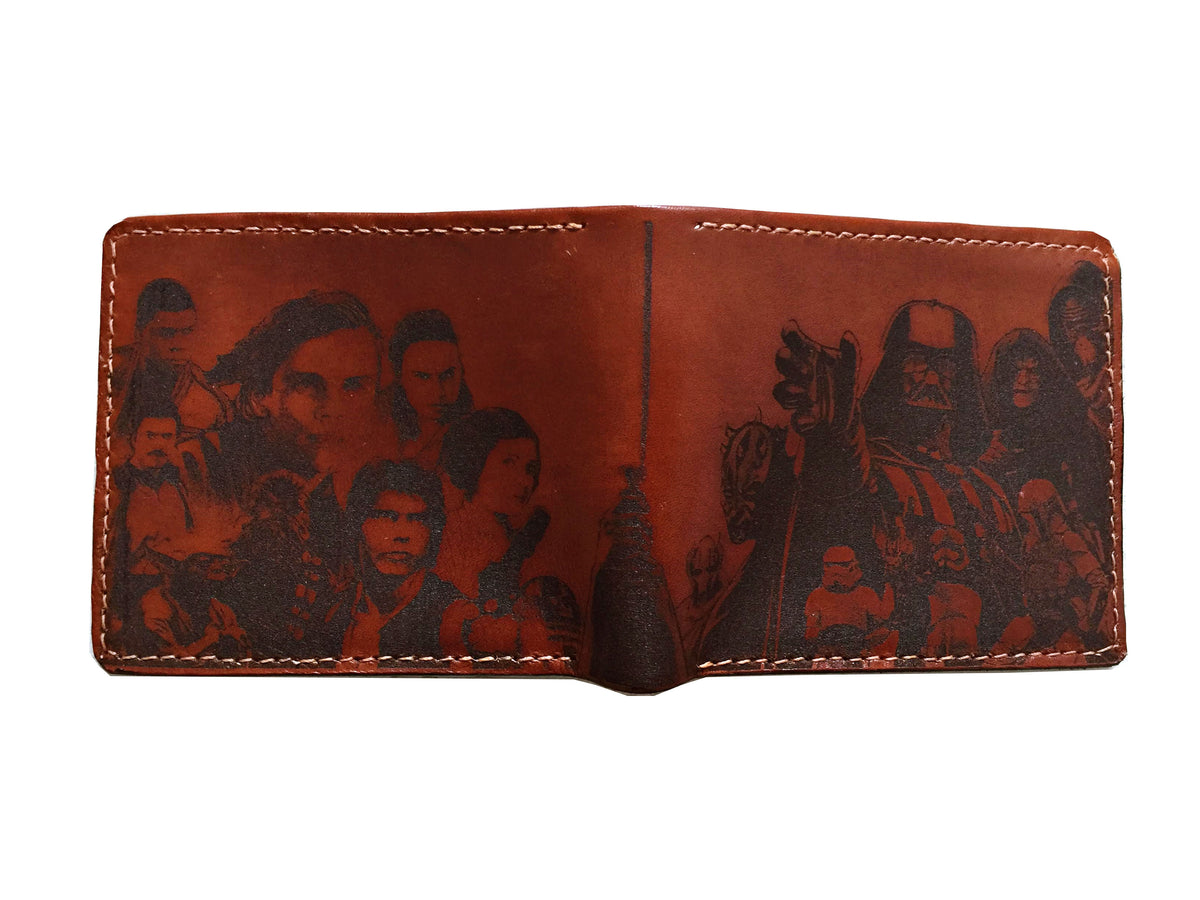 Starwars main characters personalized leather handmade men's wallet, custom birthday wedding anniversary present for him, Father boyfriend brother
