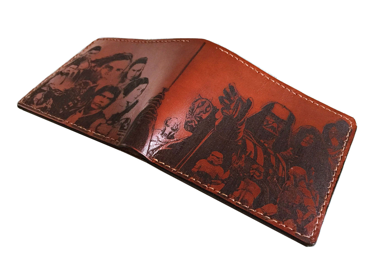 Starwars main characters personalized leather handmade men's wallet, custom birthday wedding anniversary present for him, Father boyfriend brother