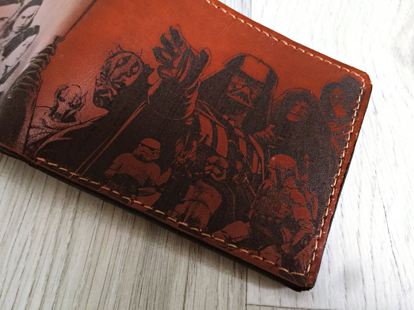 Starwars main characters personalized leather handmade men's wallet, custom birthday wedding anniversary present for him, Father boyfriend brother