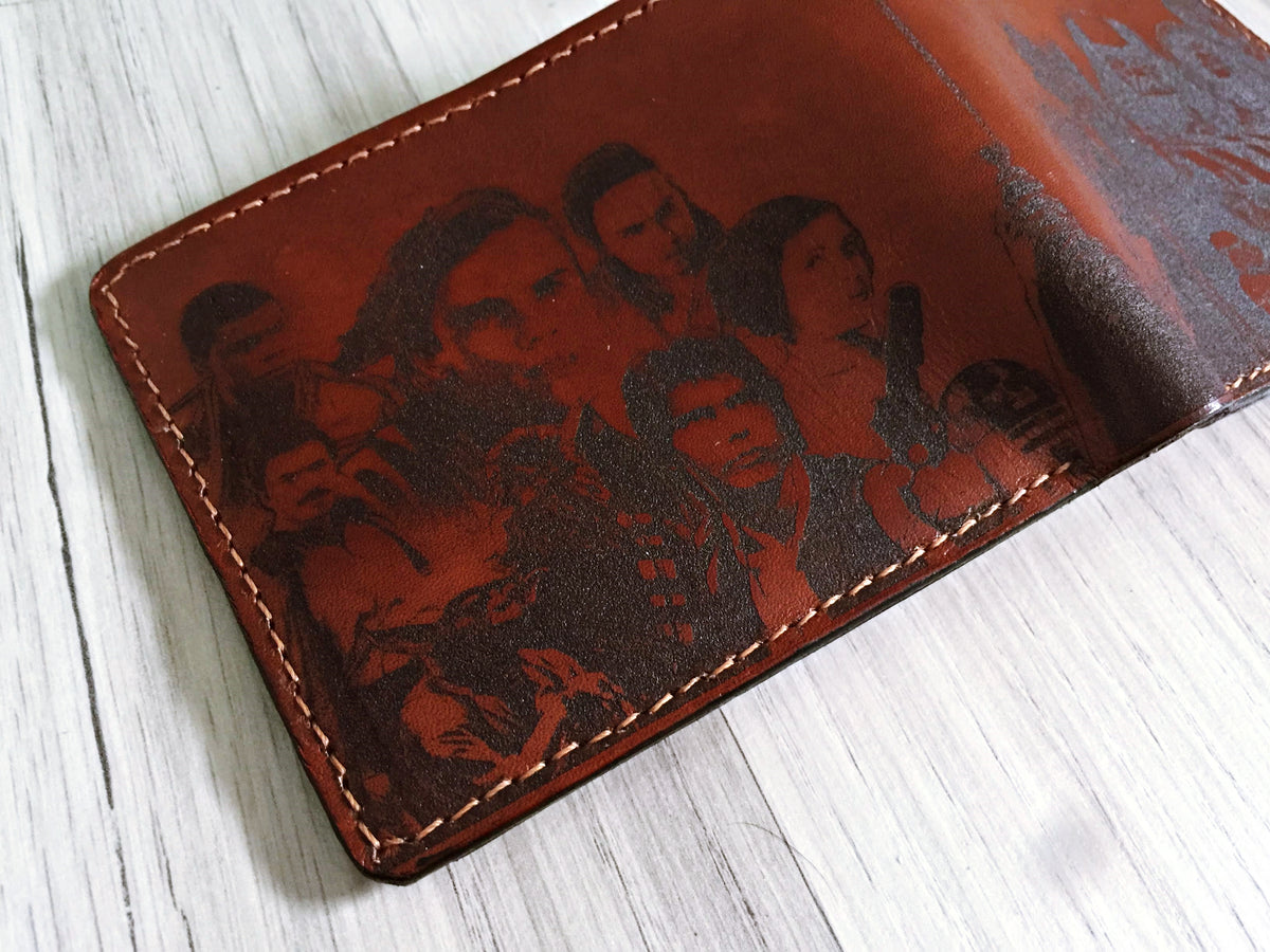 Starwars main characters personalized leather handmade men's wallet, custom birthday wedding anniversary present for him, Father boyfriend brother