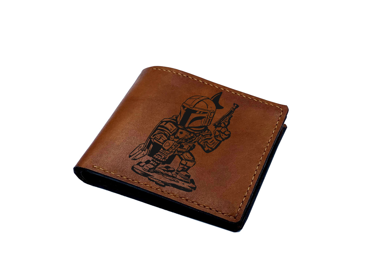 Personalized men's wallet, genuine leather handmade wallet, custom engraving leather gift, Starwars characters wallet, gift for men