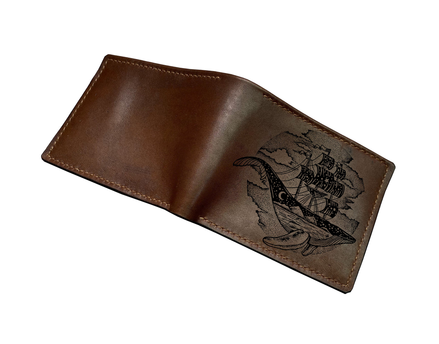 Mayan Corner - Personalized genuine leather wallet, whale pattern present, fish animal art, wedding present idea for him