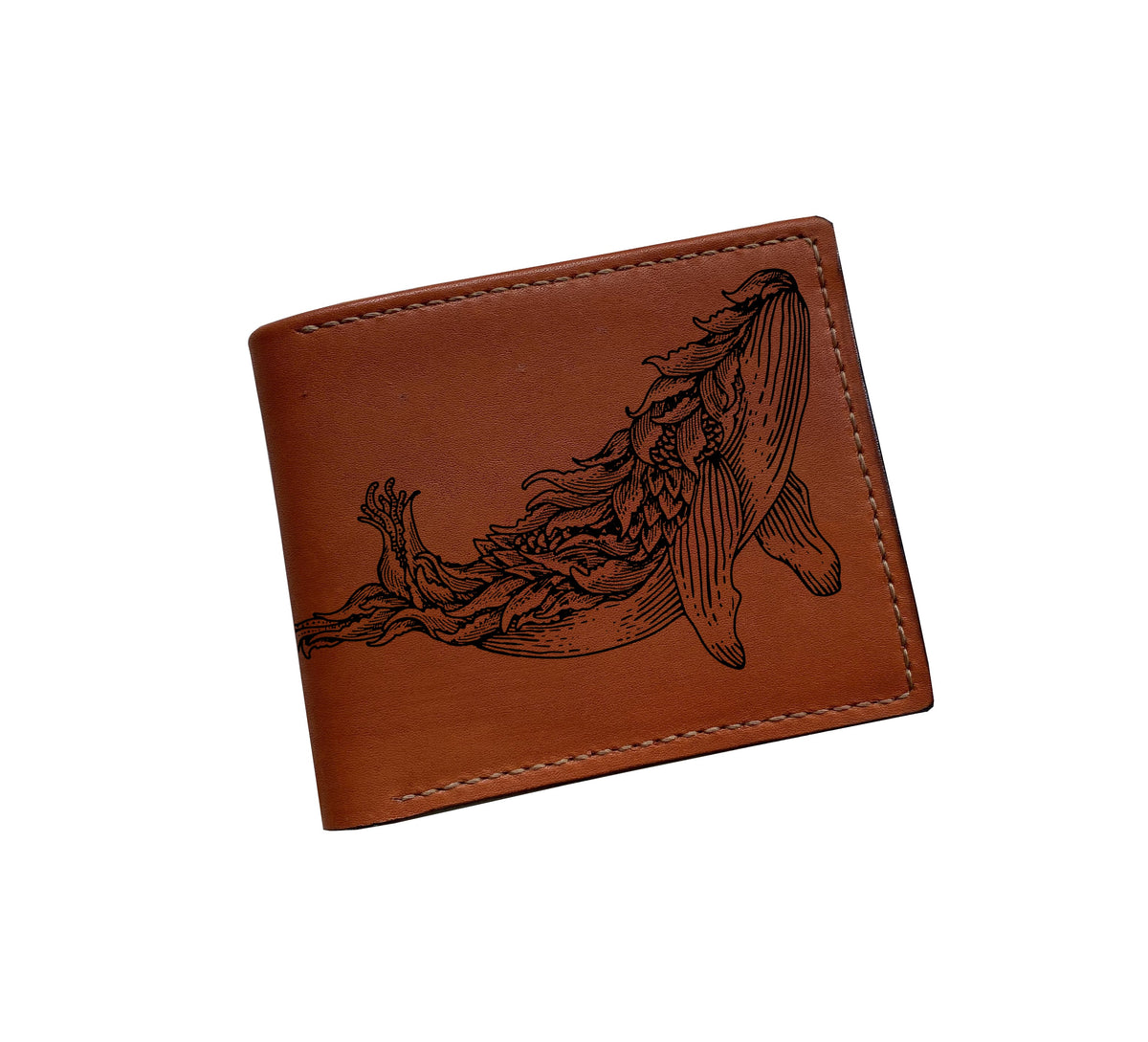 Mayan Corner - Whale geometric leather wallet, animal art wallet, customized gift for him