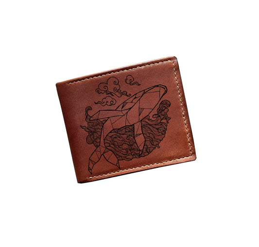 Mayan Corner - Whale geometric leather wallet, animal art wallet, customized gift for him