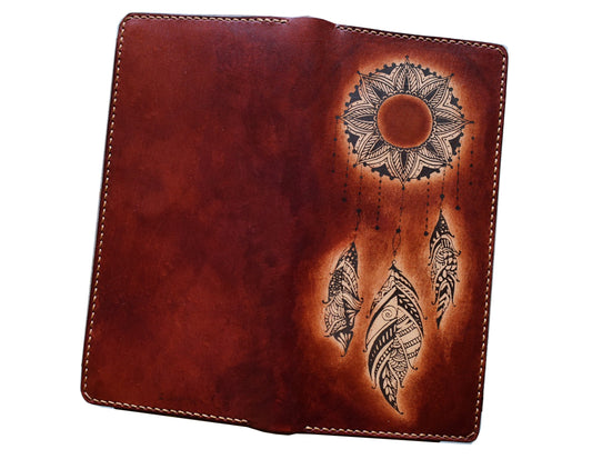 Floral Moon personalized genuine leather handmade bifold long women wallet, floral wallet for girls, moon and sun floral gifts for girlfriend, mother