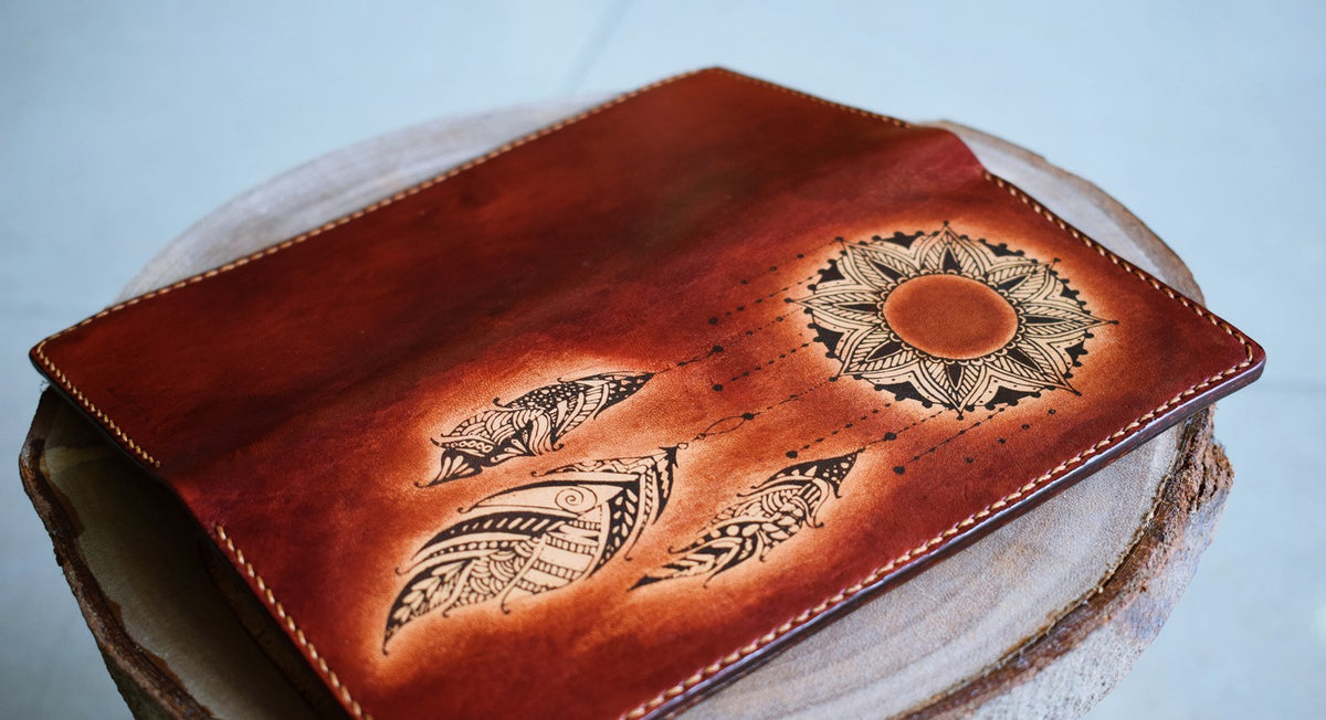 Floral Moon personalized genuine leather handmade bifold long women wallet, floral wallet for girls, moon and sun floral gifts for girlfriend, mother