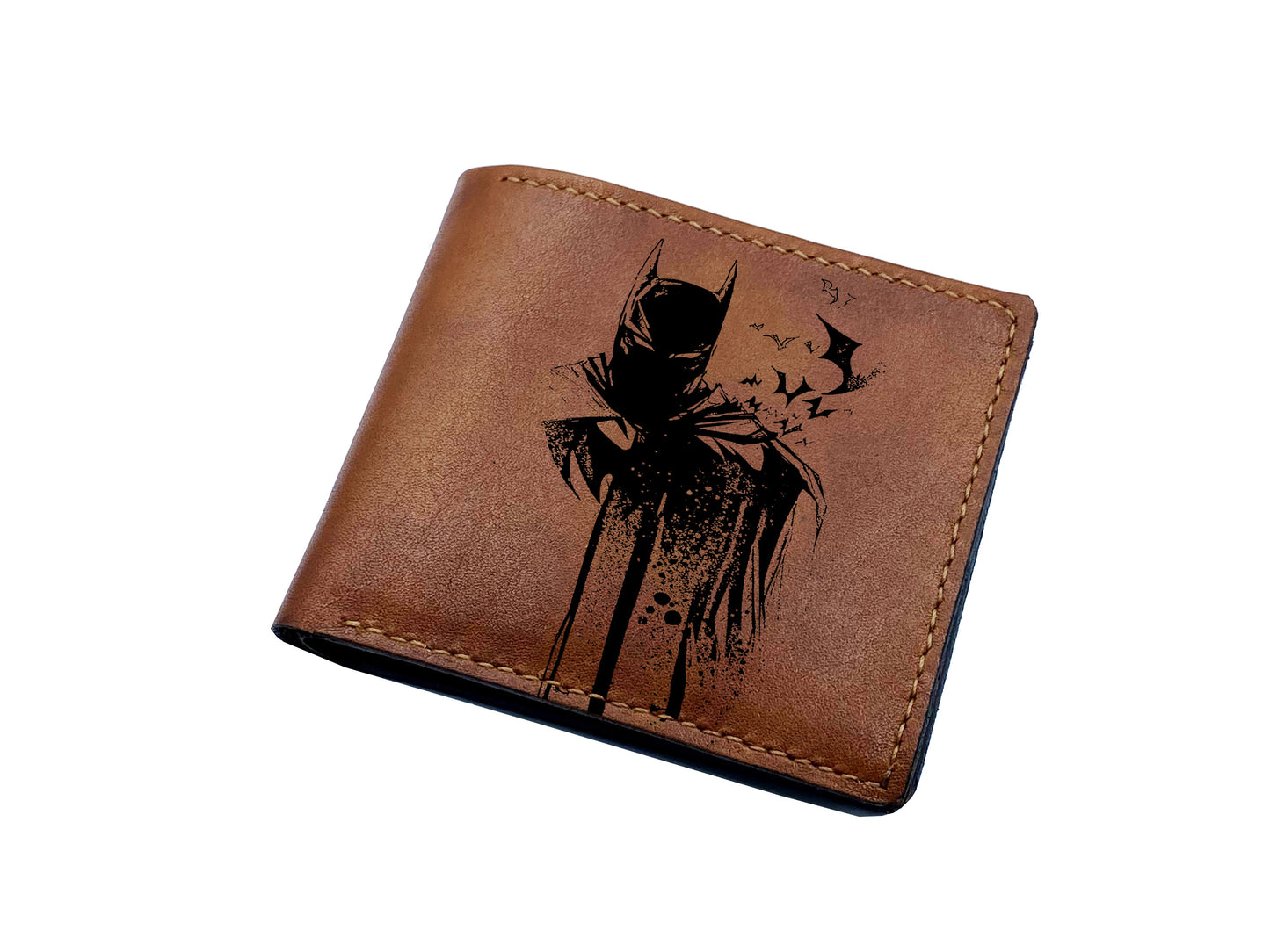 Mayan Corner - Batman leather wallet, superheroes genuine leather art, the dark knight pattern present, birthday gift ideas for boyfriend, father, husband