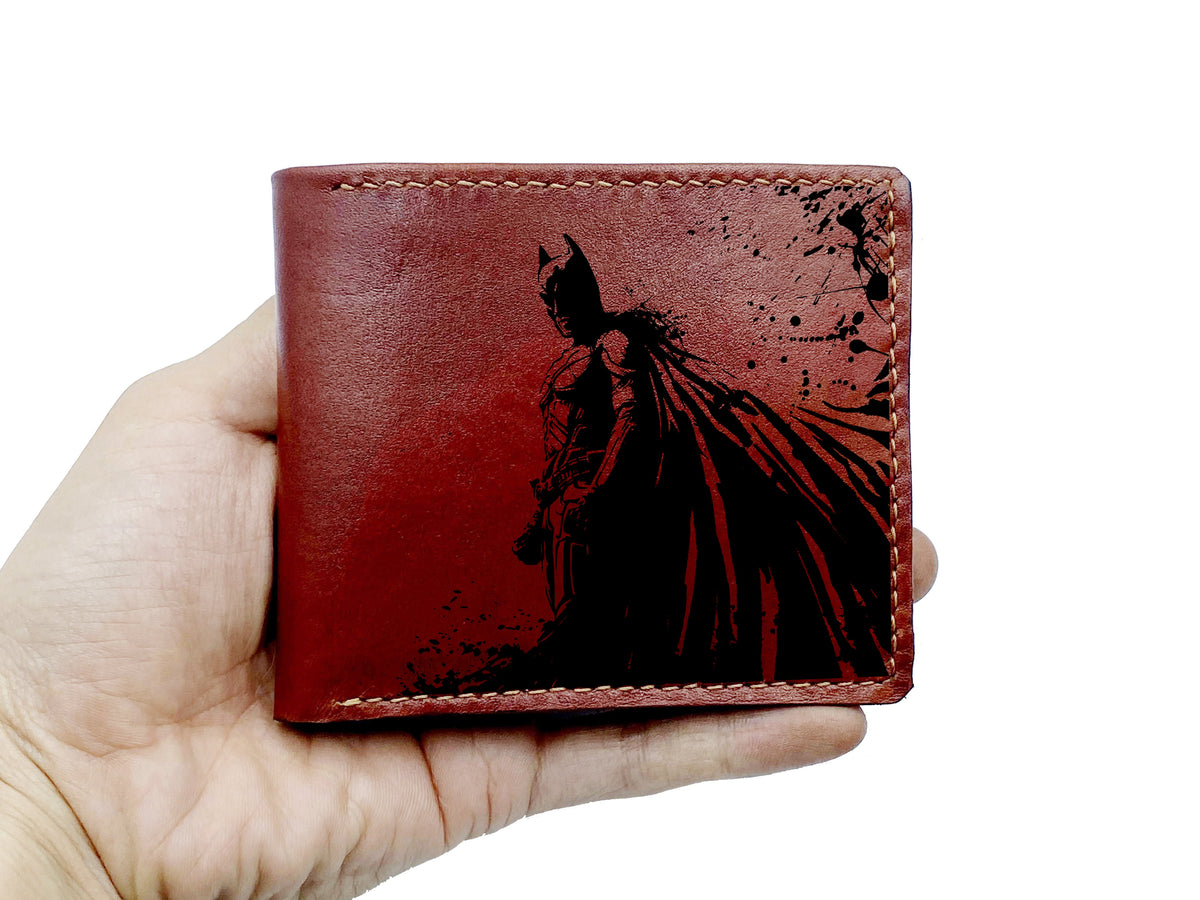 Mayan Corner - Batman leather wallet, superheroes genuine leather art, the dark knight pattern present, birthday gift ideas for boyfriend, father, husband