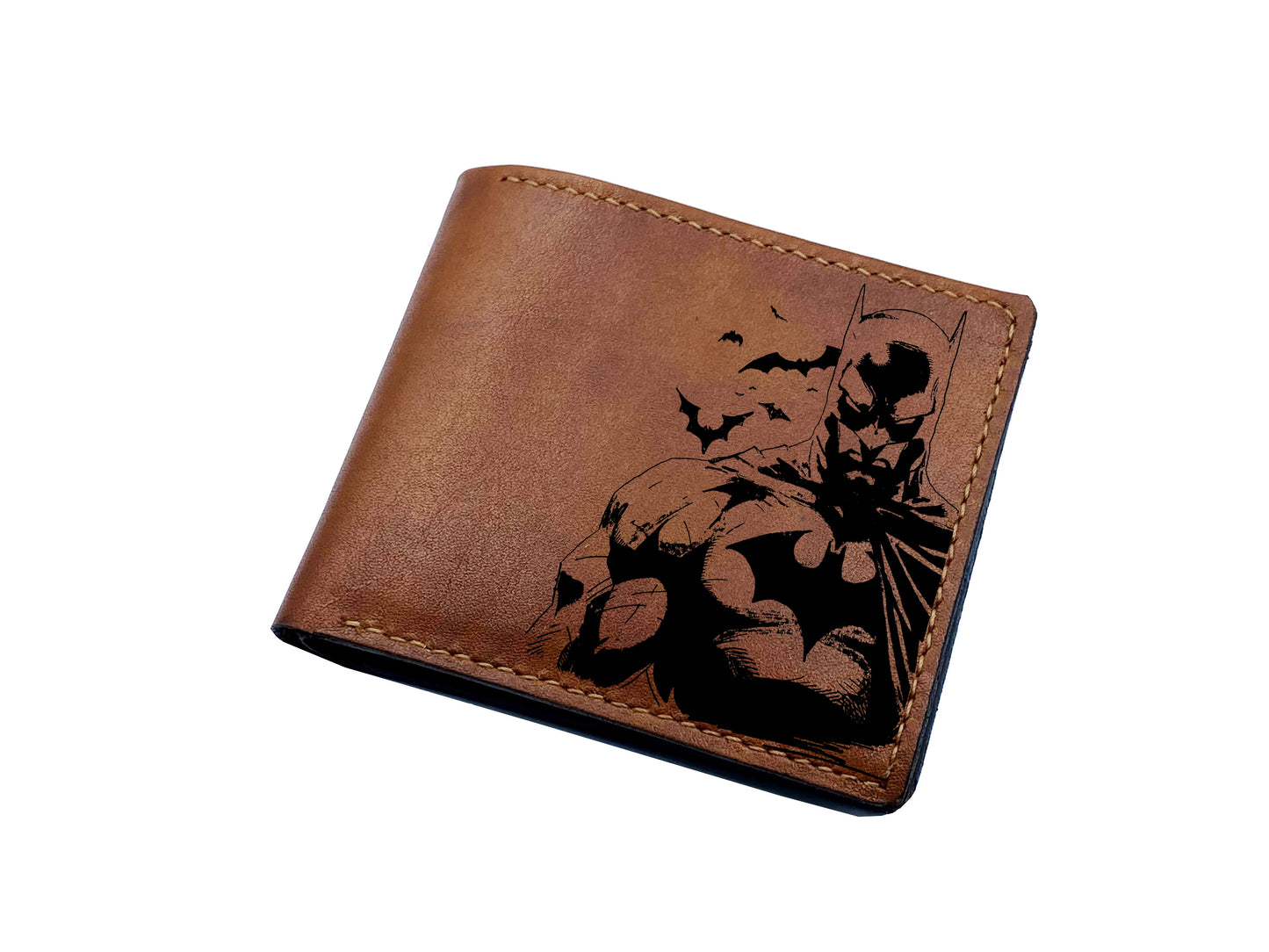 Mayan Corner - Batman leather wallet, superheroes genuine leather art, the dark knight pattern present, birthday gift ideas for boyfriend, father, husband