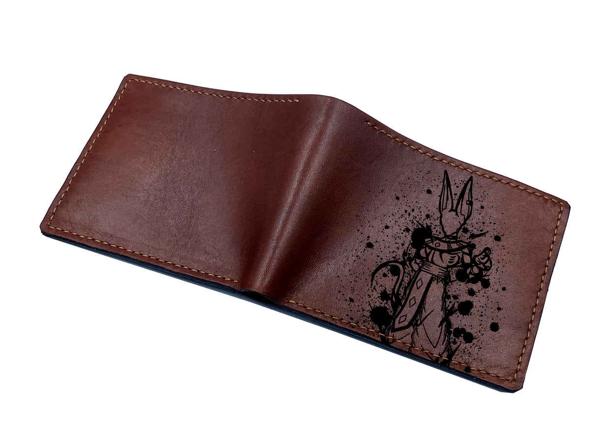 Mayan Corner - Dragon ball characters leather handmade wallet, Beerus God leather gift, customized gift for boyfriend, birthday anniversary present