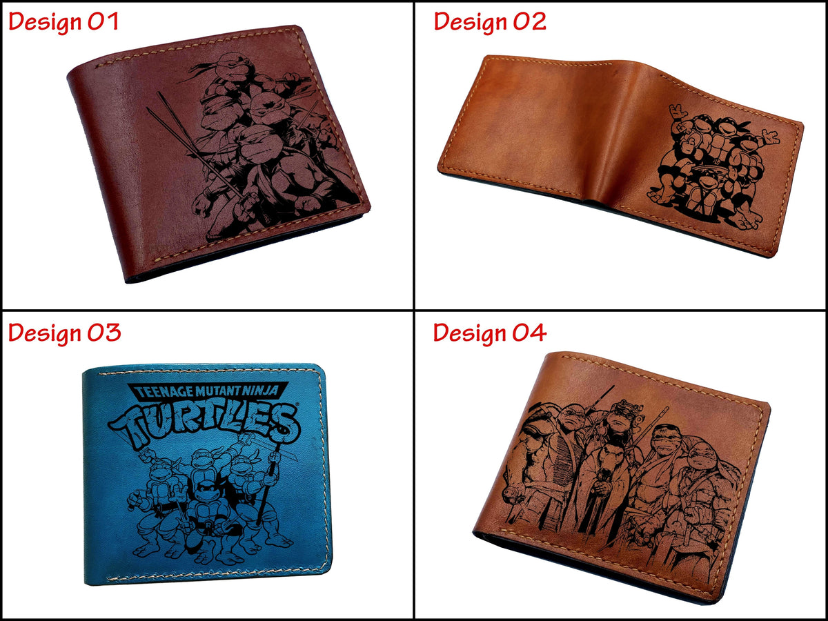Mayan Corner - Personalized genuine leather handmade wallet, leather gift ideas for him, ninja turtle leather art wallet - 0111223