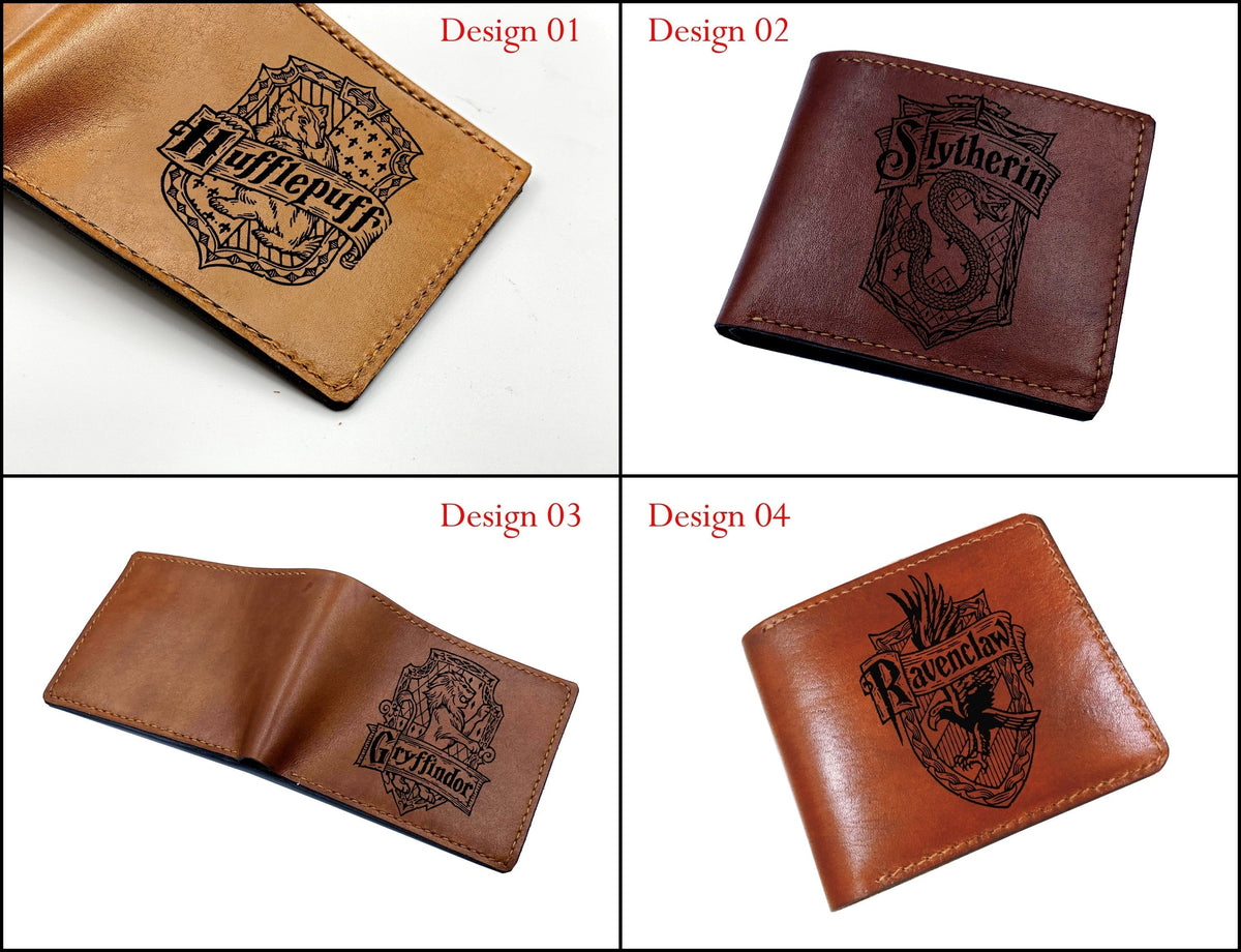 Mayan Corner - Customized leather handmade wallet, Harry Porter pattern art wallet, wizard movie drawing wallet, leather gift for him