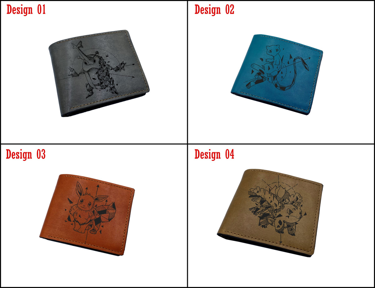 Mayan Corner - Pokemon geometric art leather wallet, customized leather gift for men, pokemon gift ideas - Mewtwo PK27101