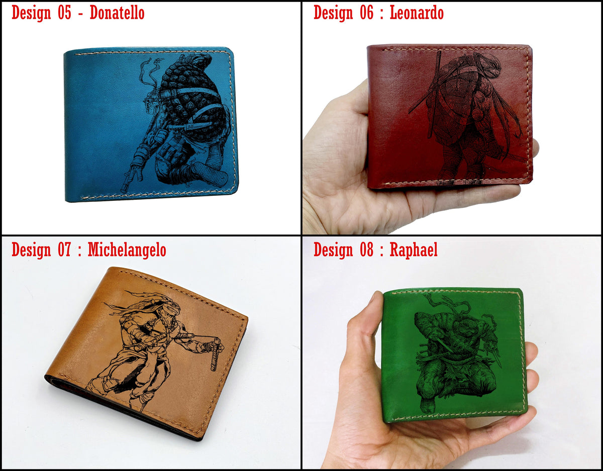 Mayan Corner - Personalized genuine leather handmade wallet, leather gift ideas for him, ninja turtle leather art wallet - 0111221