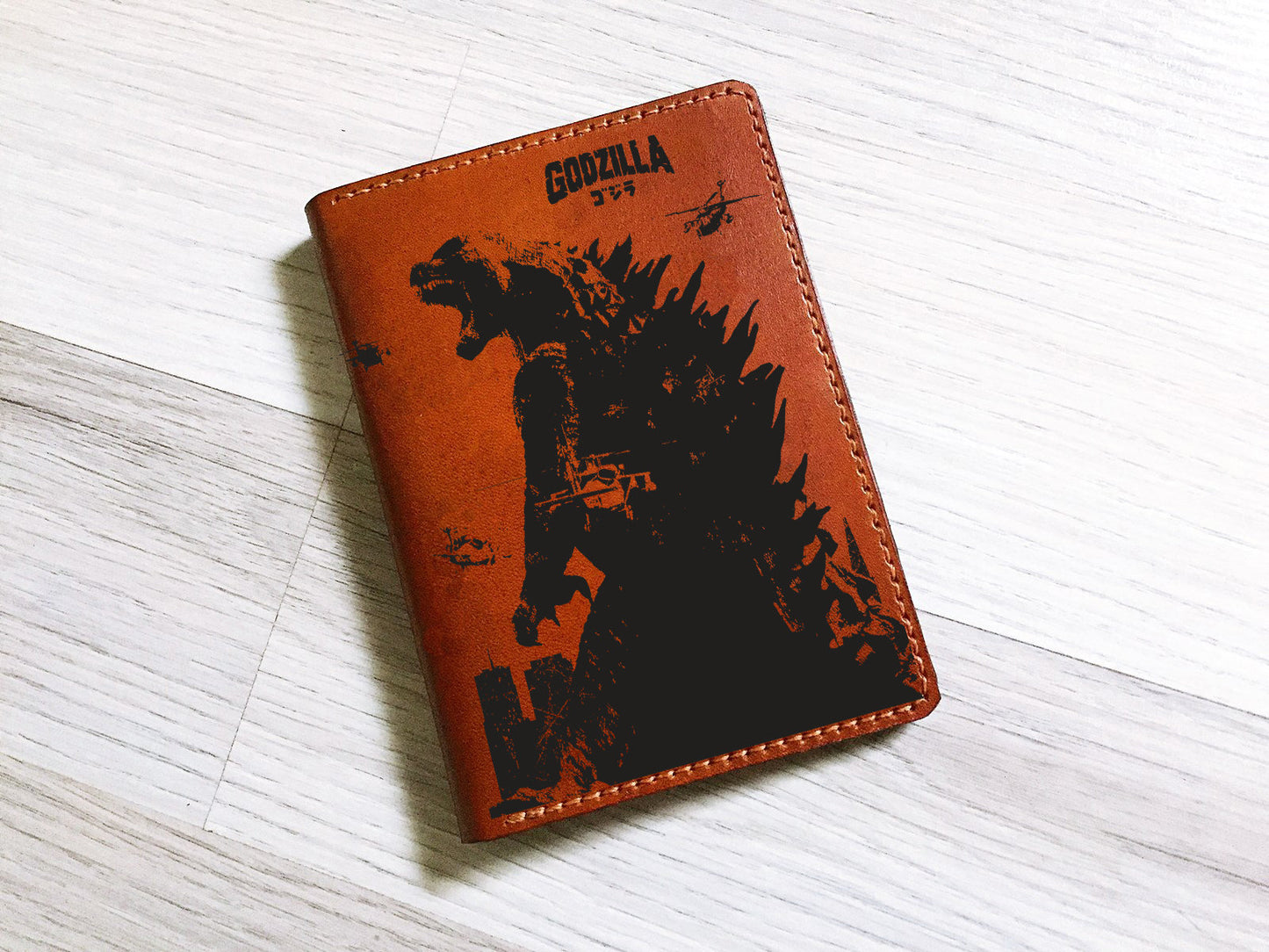 Personalized Godzilla Leather Passport Wallet, Passport Cover, Passport Holder, Custom travel gift, Anniversary gift ideas