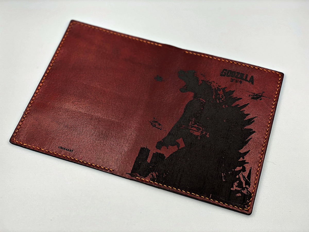Personalized Godzilla Leather Passport Wallet, Passport Cover, Passport Holder, Custom travel gift, Anniversary gift ideas