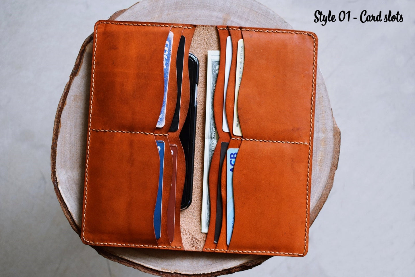 Floral Moon personalized genuine leather handmade bifold long women wallet, floral wallet for girls, moon and sun floral gifts for girlfriend, mother
