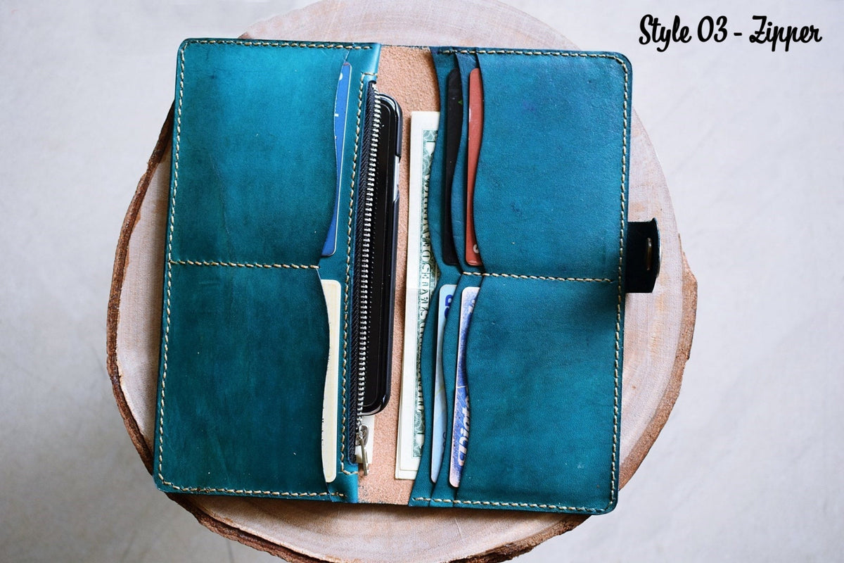 Floral Moon personalized genuine leather handmade bifold long women wallet, floral wallet for girls, moon and sun floral gifts for girlfriend, mother