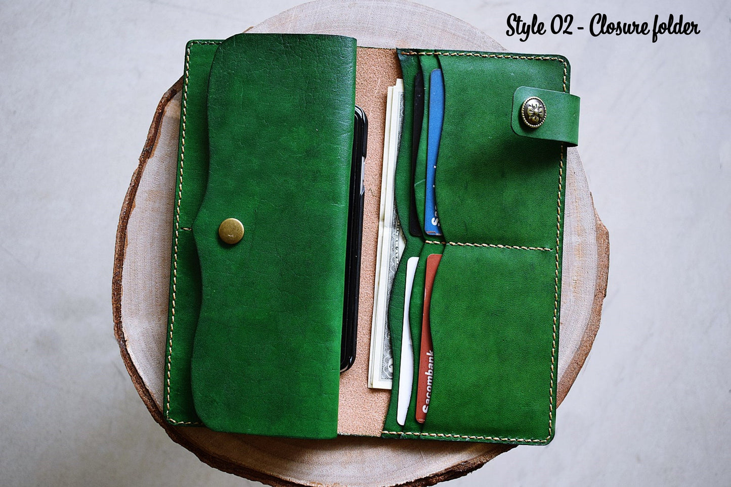 Floral Moon personalized genuine leather handmade bifold long women wallet, floral wallet for girls, moon and sun floral gifts for girlfriend, mother