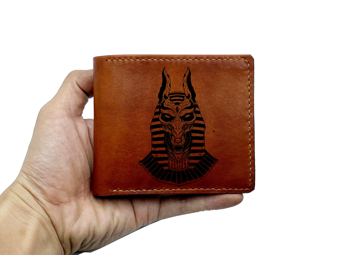 Leather handmade personalized men's wallet, the Ankh symbols wallet, egypt ancient Amulets engraved gift, present for men, the key of life