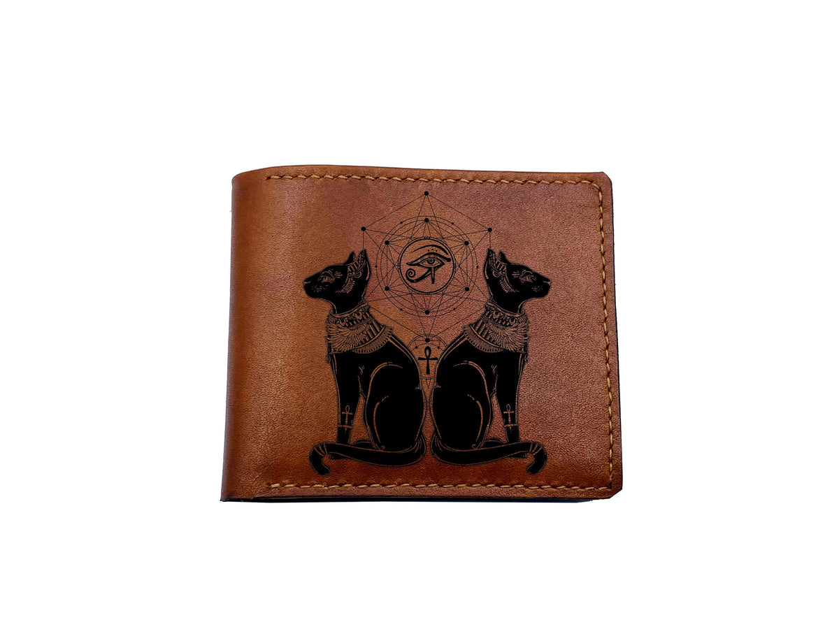 Leather handmade personalized men's wallet, the Ankh symbols wallet, egypt ancient Amulets engraved gift, present for men, the key of life