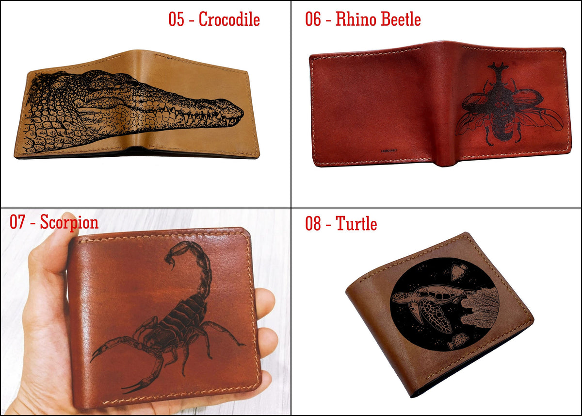 Frog drawing pattern leather men's wallet, customized engraving wallet for men, animal pattern wallet, gift for men, amphibians pattern gift