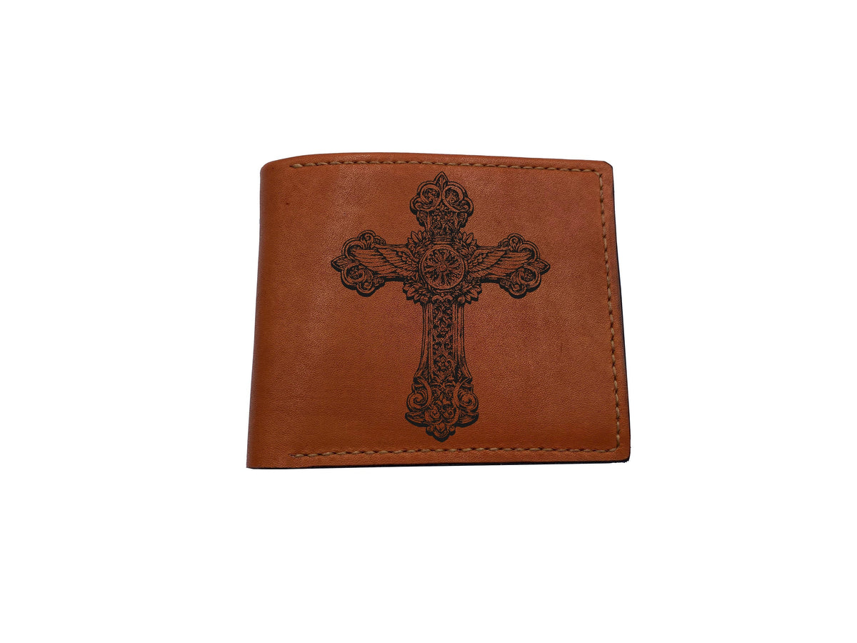 Celtic knot cross symbol, custom leather wallet, personalized leather present for dad, husband, brother, leather anniversary gift for friend